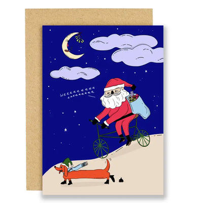 Cycling Santa Christmas Card