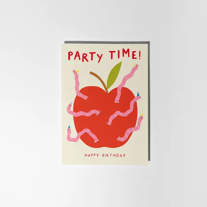 Apple with worms birthday card