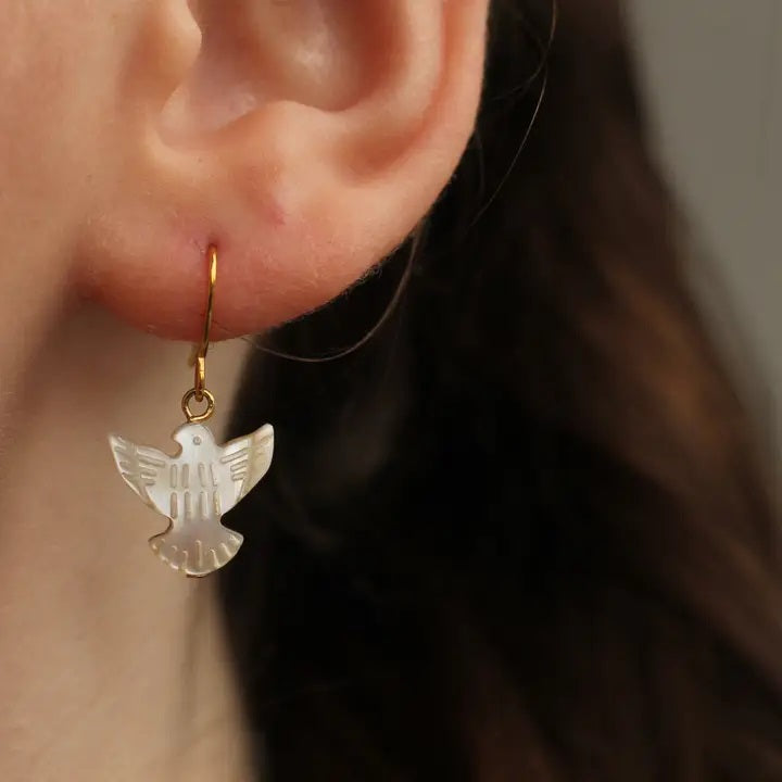 Mother of Pearl Dove Earrings - Gold