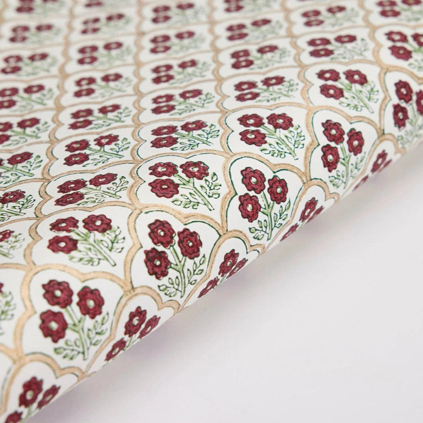 Hand Block Printed Wrap - Trellis Cherry