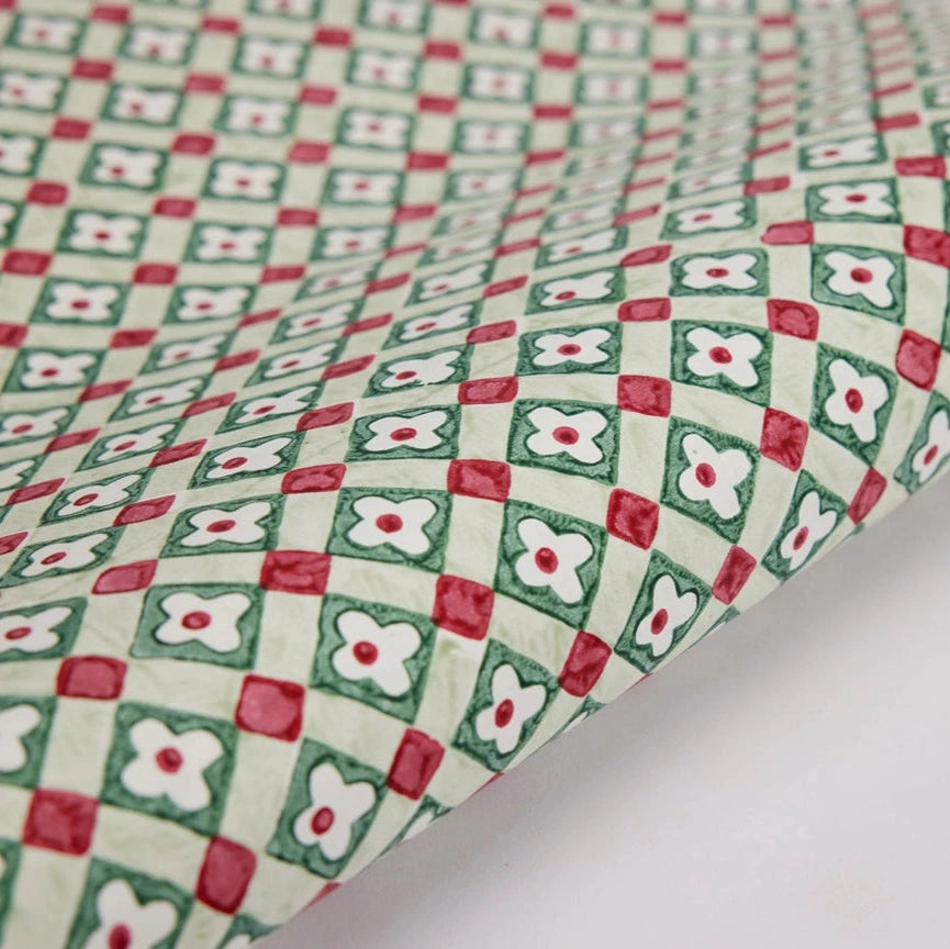 Hand Block Printed Wrap - Floral Checks Sage