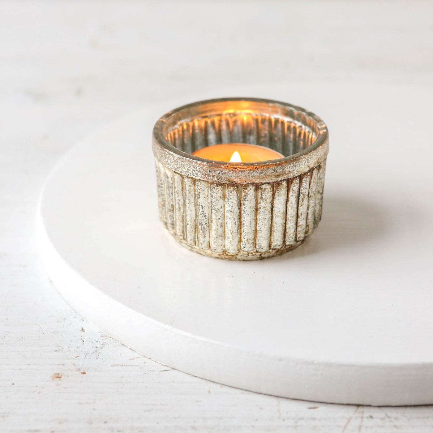 Ridge Glass Tealight Holder - Antique Glass