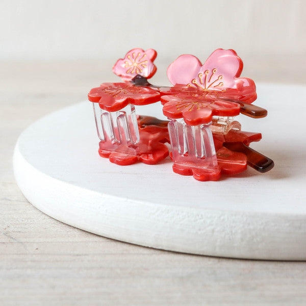Hand Painted Cellulose Hair Claw - Plum Blossoms