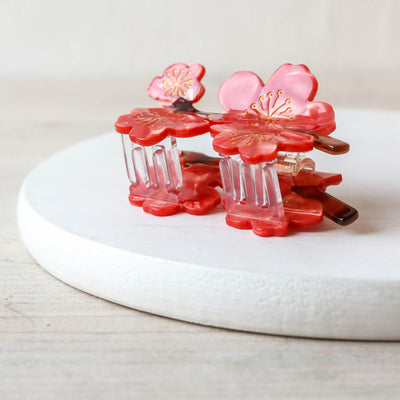 Hand Painted Cellulose Hair Claw - Plum Blossoms
