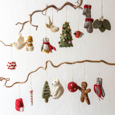 Green Leaves with White Berries Felt Hanging Decoration