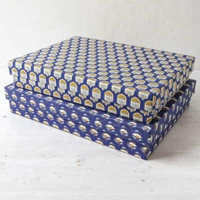 A4 Flat Covered Box in Priya Indigo - Small