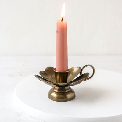 Flower Chamberstick Candle Holder - Antique Brass