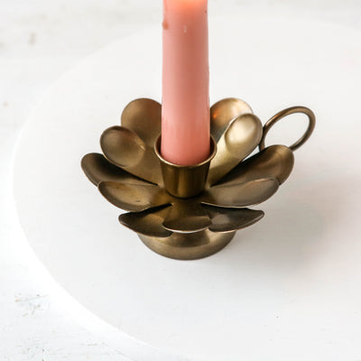 Flower Chamberstick Candle Holder - Antique Brass