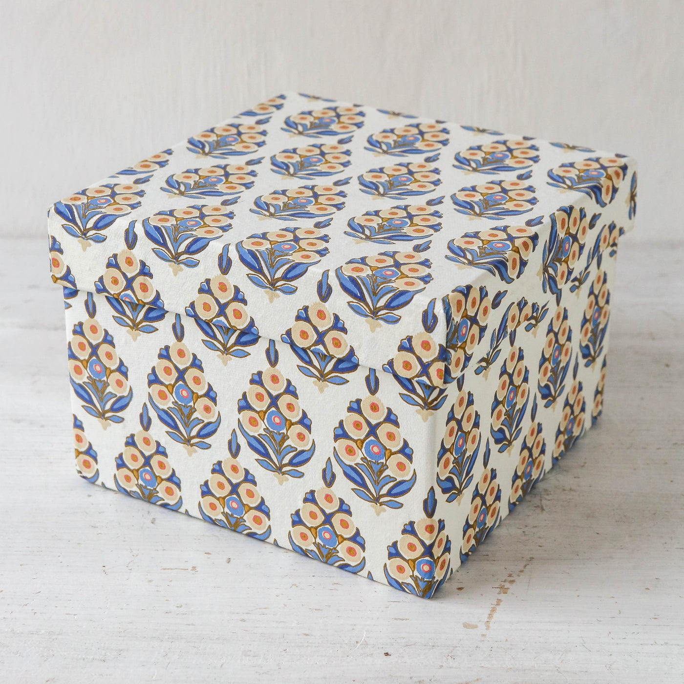 Cubic Covered Storage Box in Arrah Indigo - Medium