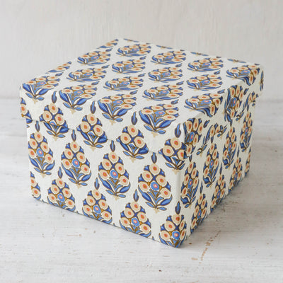 Cubic Covered Storage Box in Arrah Indigo - Medium