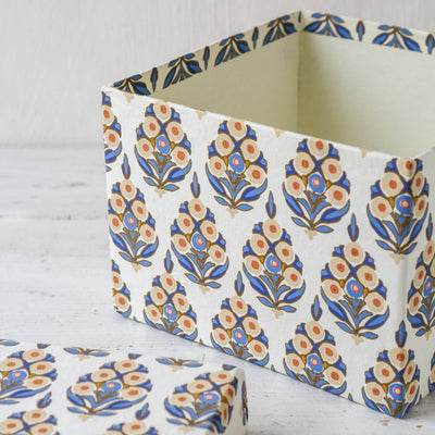 Cubic Covered Storage Box in Arrah Indigo - Medium