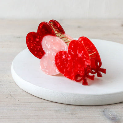 Hand Painted Cellulose Hair Claw - Love Hearts