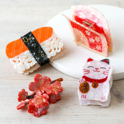 Hand Painted Cellulose Hair Claw - Plum Blossoms