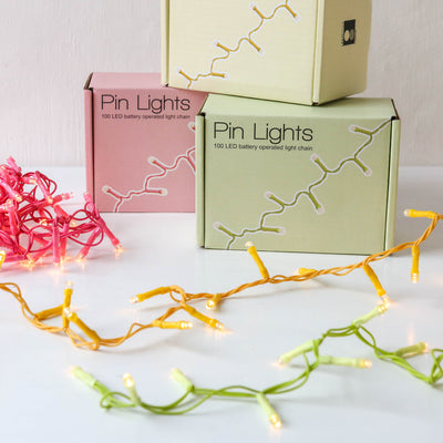 Battery Powered Pin Lights with Coloured Cable - 100 lights 3m