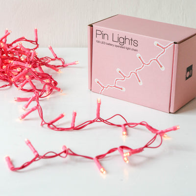 Battery Powered Pin Lights with Coloured Cable - 100 lights 3m