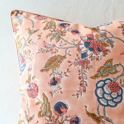 Hydrangea Block Printed Cushion Cover - Peach 50cm