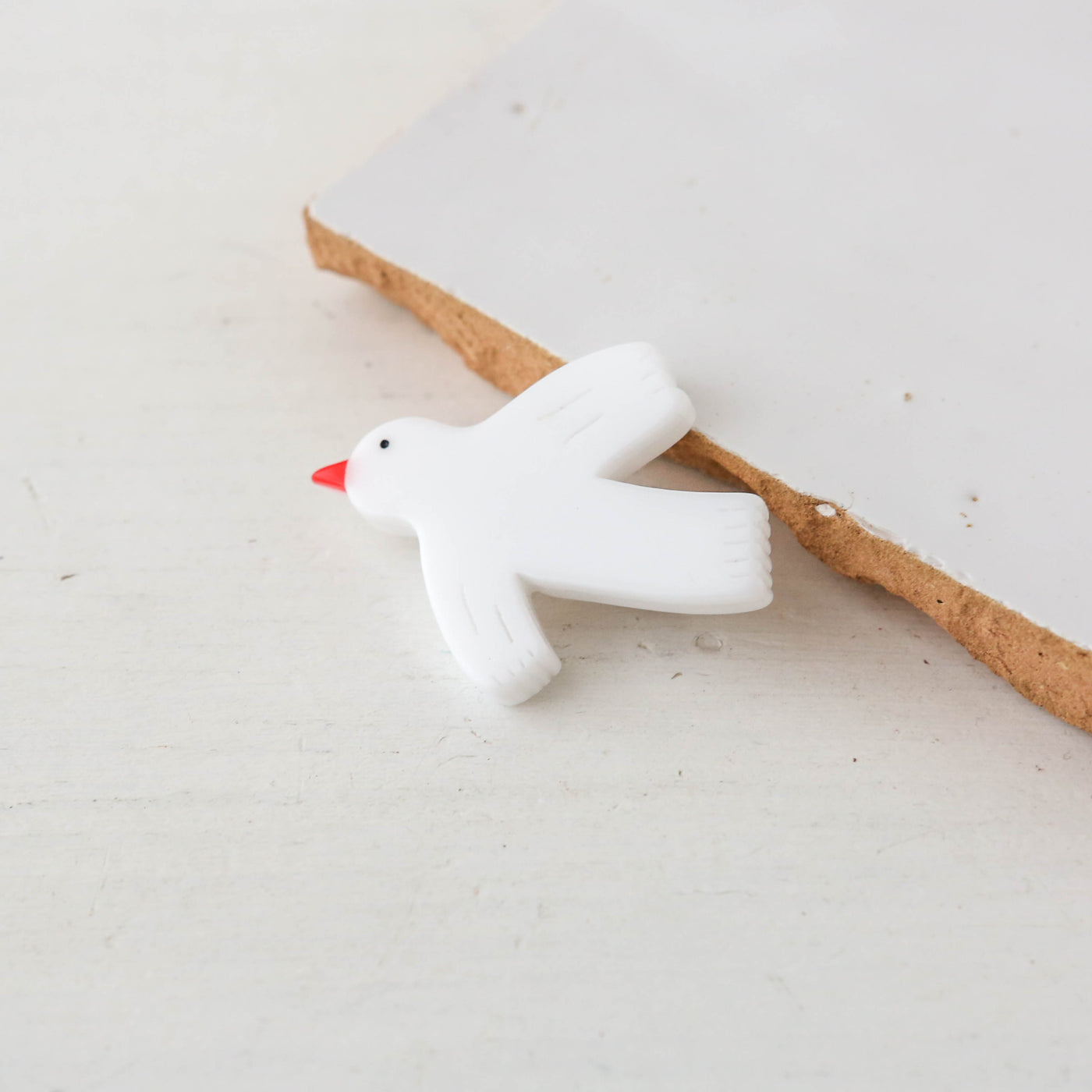 Abstract Egret Bird Resin Brooch in White