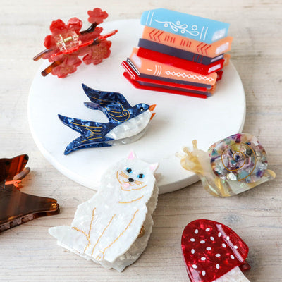 Hand Painted Cellulose Hair Claw - Mushroom