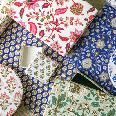 Round Covered Storage Box in Arrah Indigo - Medium