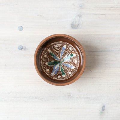 10cm Horezu Stoneware Mini Serving Bowl - Turquoise & Green