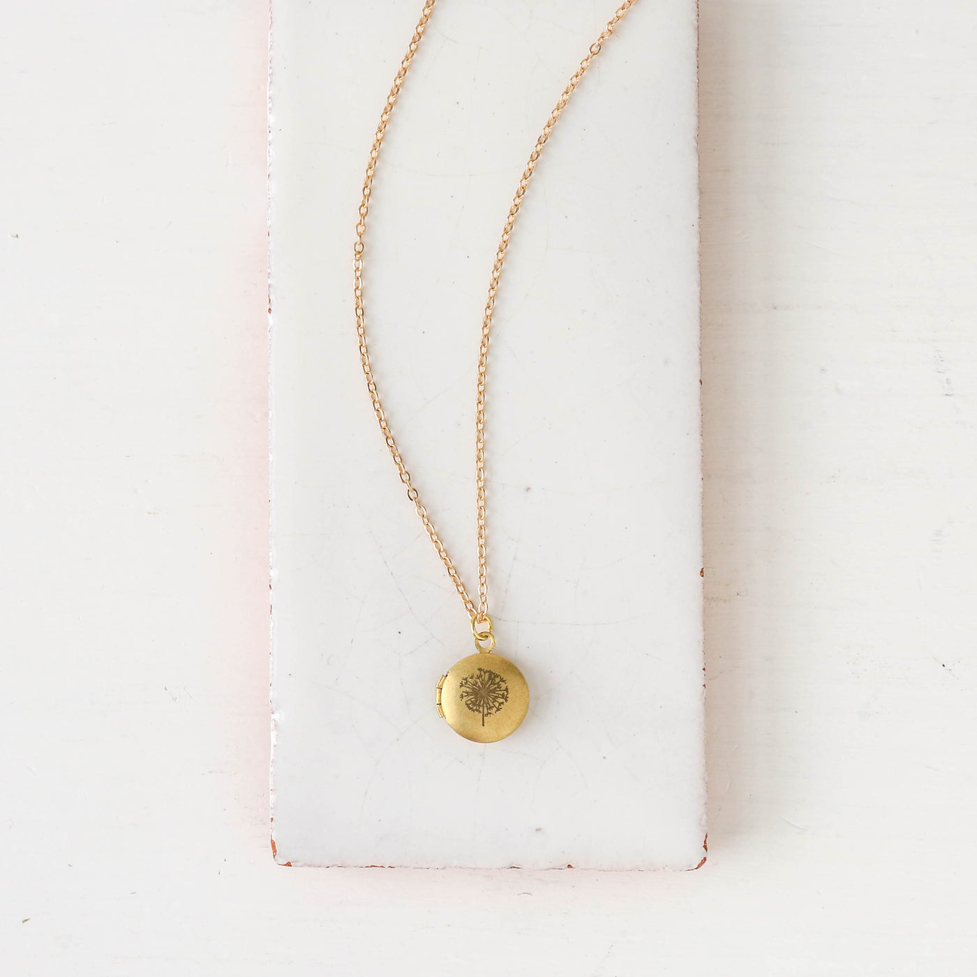 Engraved Miniature Round Locket - Dandelion