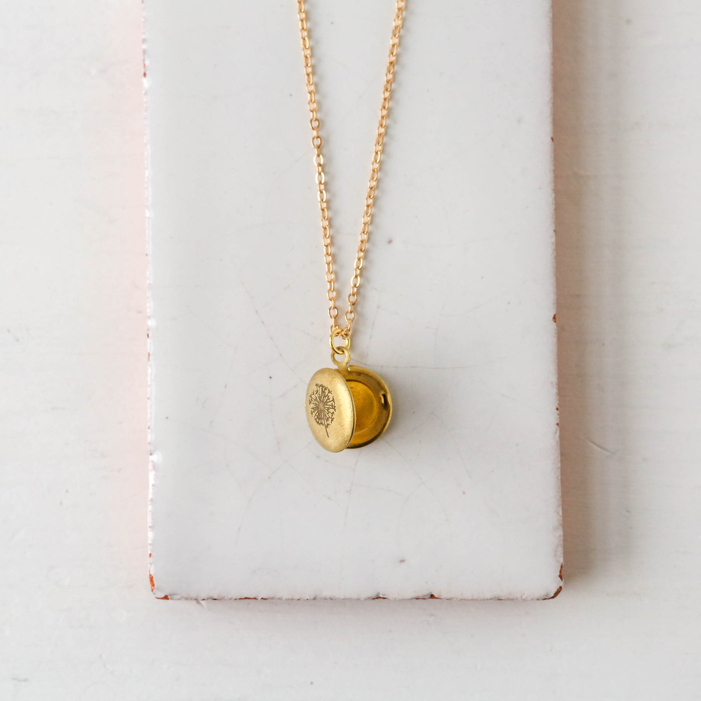 Engraved Miniature Round Locket - Dandelion