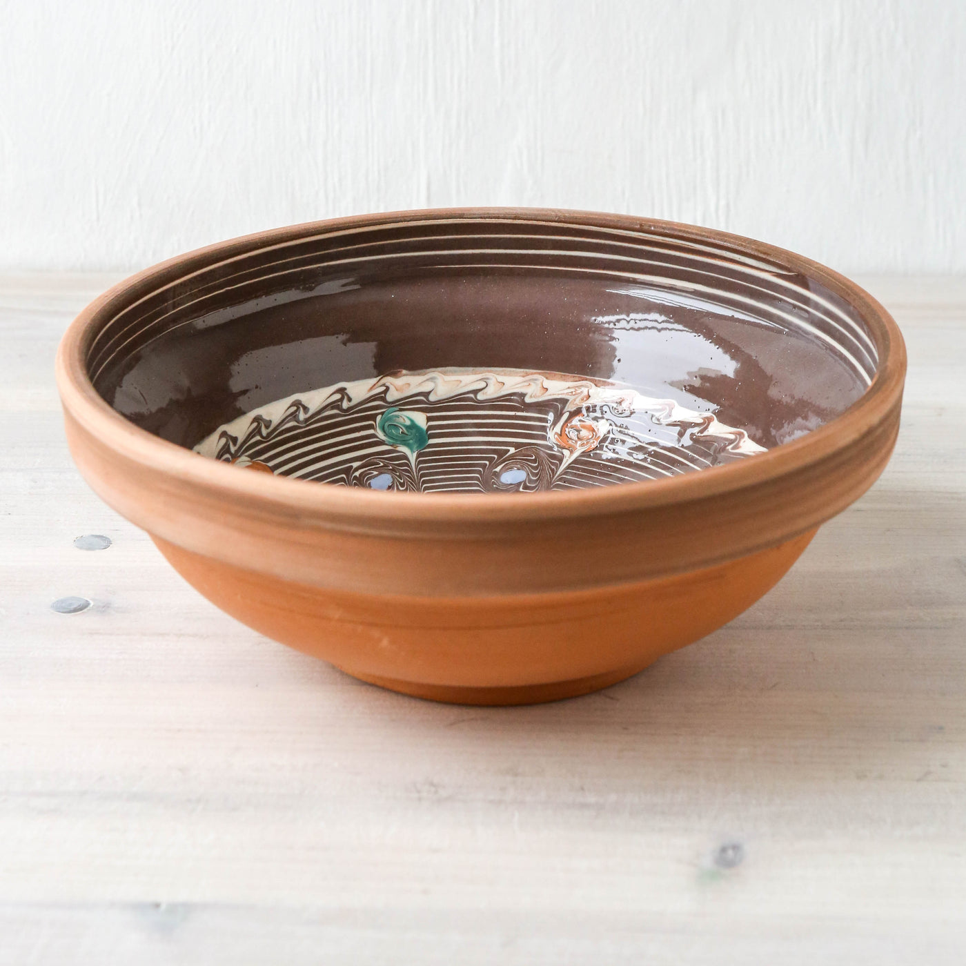 24cm Horezu Stoneware Serving Bowl - Turquoise & Orange