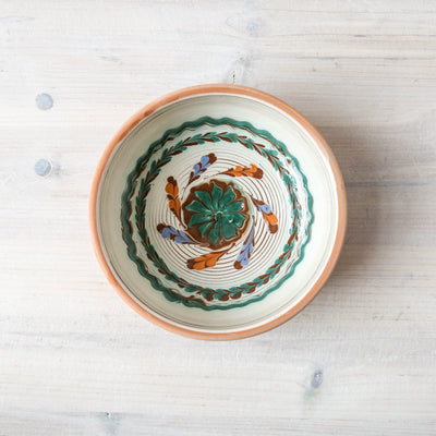 15cm Horezu Stoneware Serving Bowl - Cream Multi
