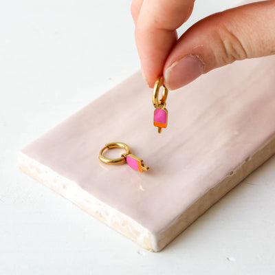 Enamel Charm Hoop Earrings - Ice Lolly Orange & Pink