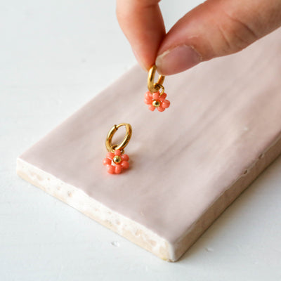 Daisy Flower Hoop Earrings - Salmon