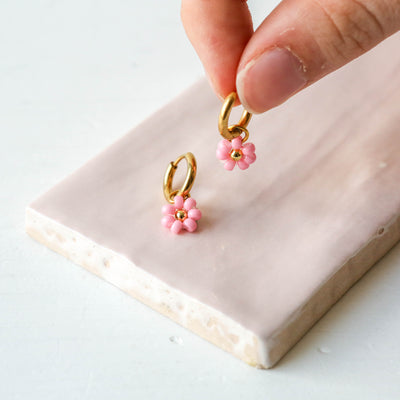 Daisy Flower Hoop Earrings - Baby Pink
