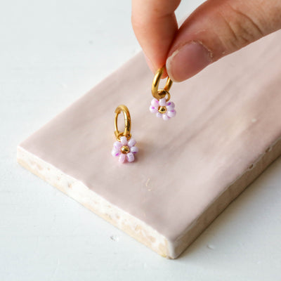 Daisy Flower Hoop Earrings - Lilac