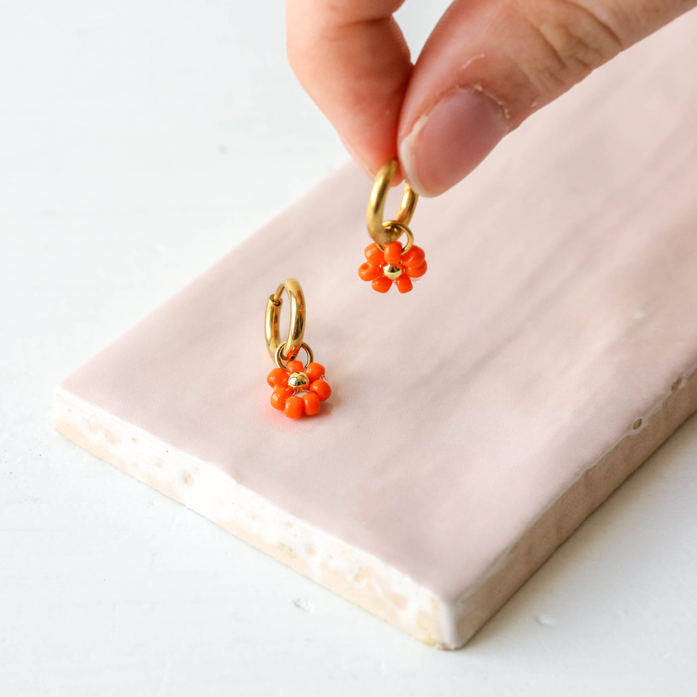 Daisy Flower Hoop Earrings - Orange
