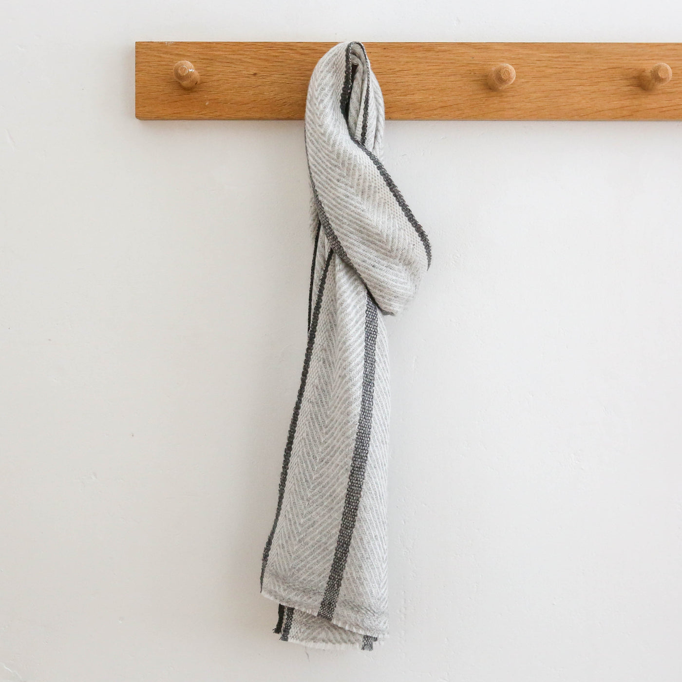 Ivory with Grey Stripe Wool Scarf