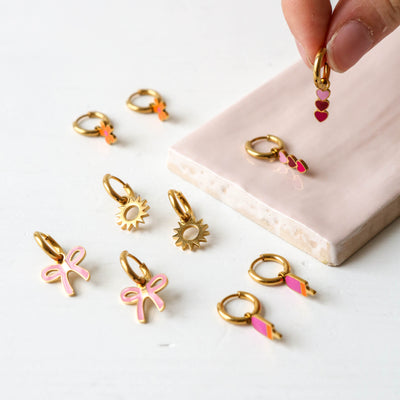 Enamel Charm Hoop Earrings - Ice Lolly Orange & Pink