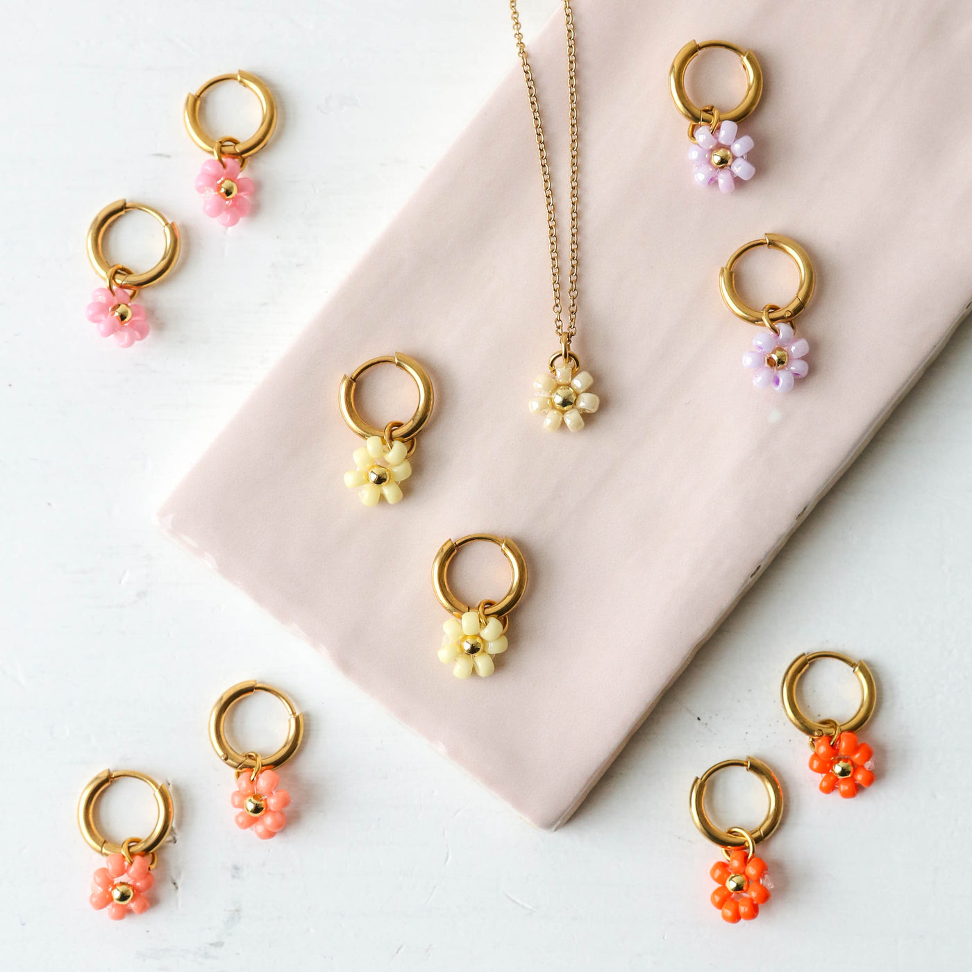 Daisy Flower Hoop Earrings - Baby Pink