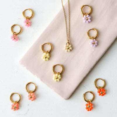 Daisy Flower Hoop Earrings - Baby Pink