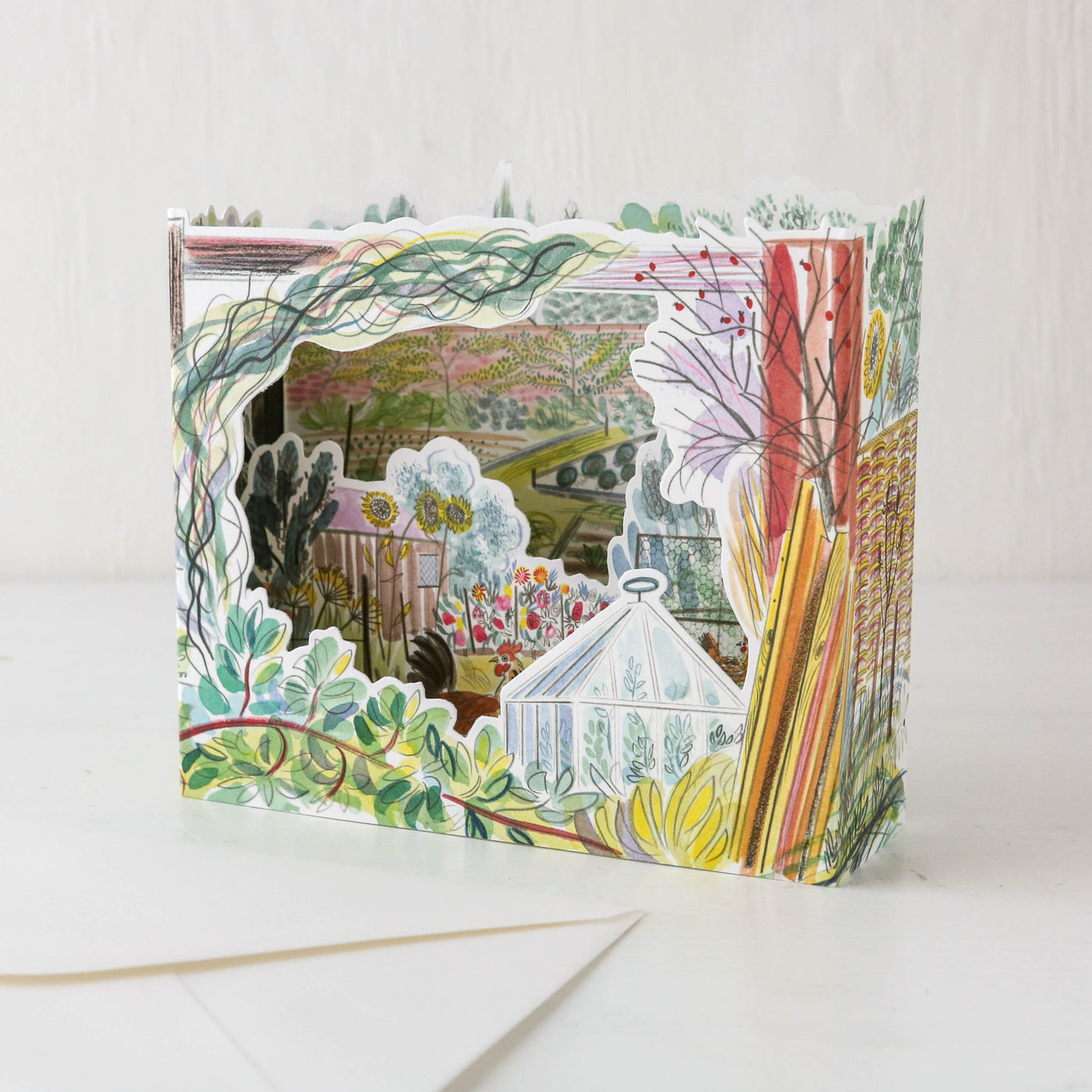 'Chickens' Allotment Die-Cut 3D Greetings Card