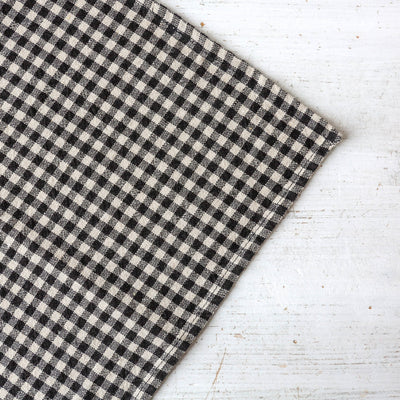 Washed Linen Natural Check Tea Towel - Charcoal