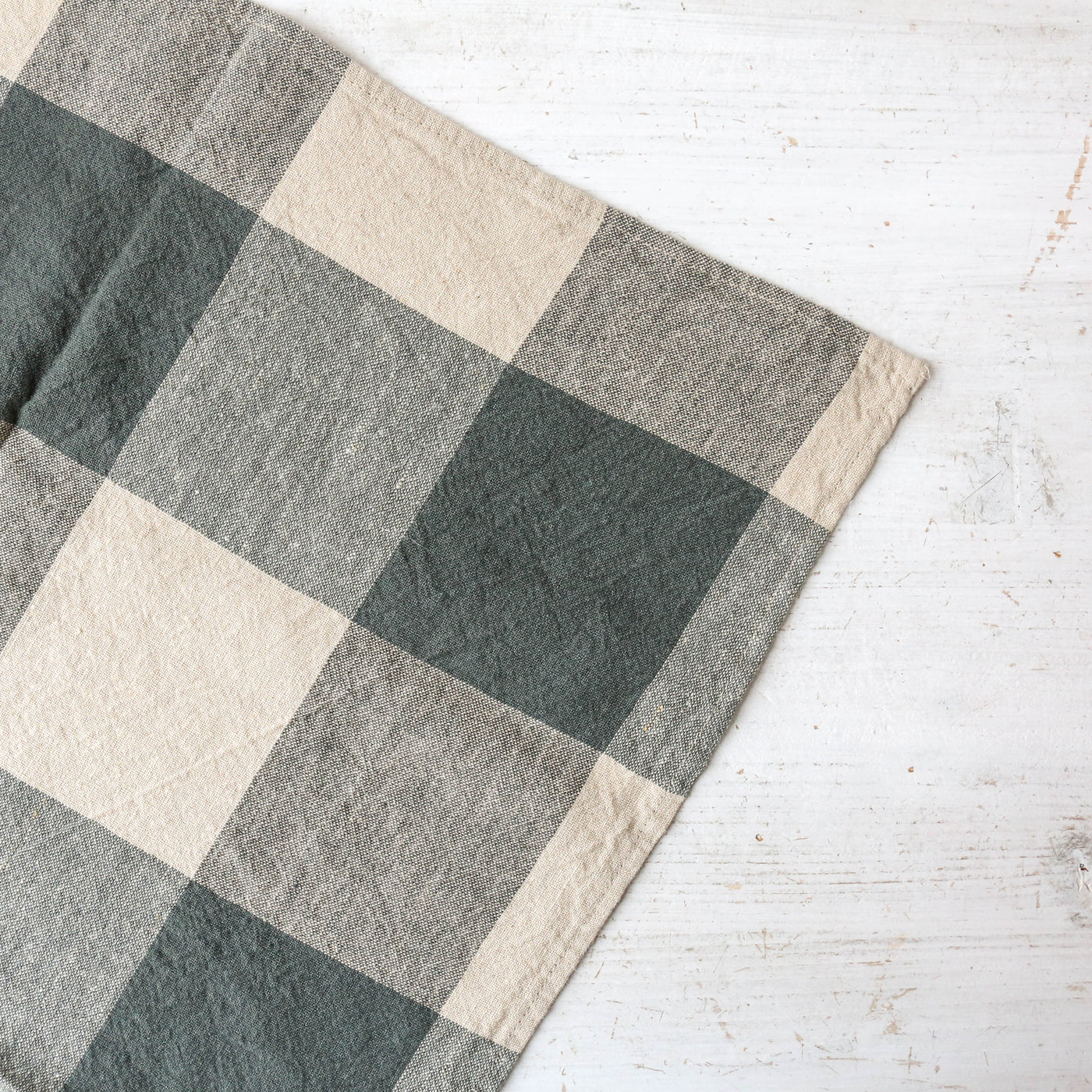 Washed Linen Bold Check Tea Towel - Pigeon