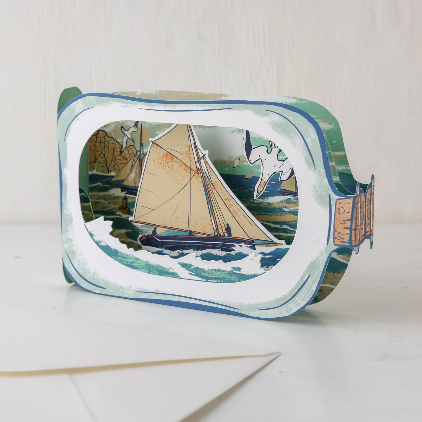 Sailing Boat in a Bottle Die-Cut 3D Greetings Card