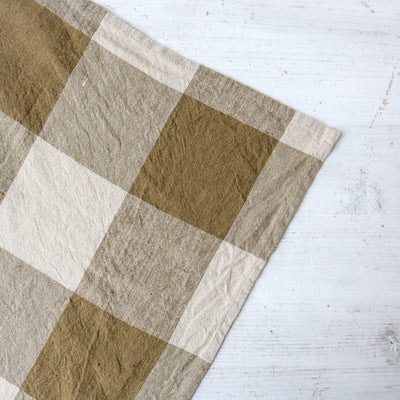 Washed Linen Cotton Bold Check Tea Towel - Gold