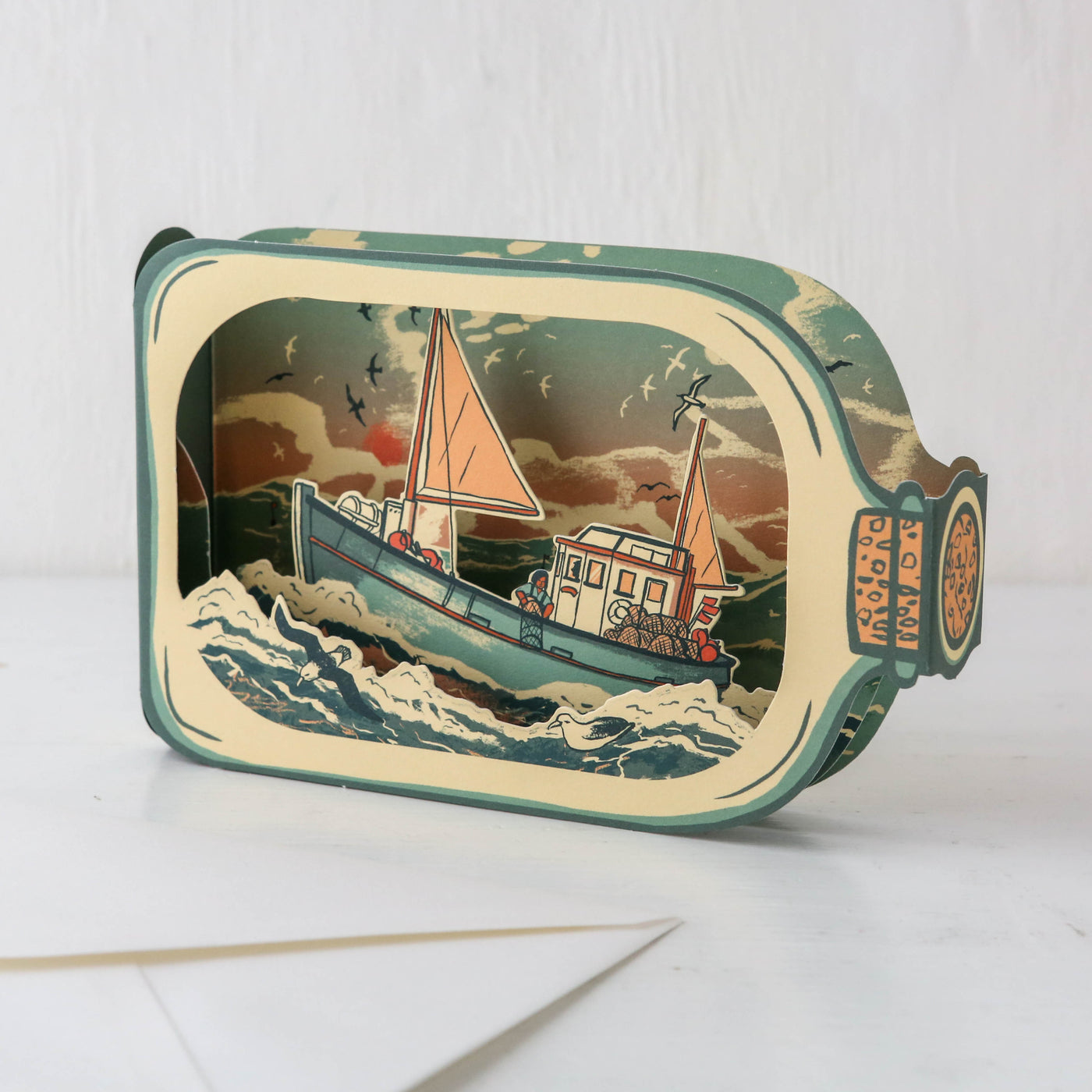 Fishing Boat in a Bottle Die-Cut 3D Greetings Card