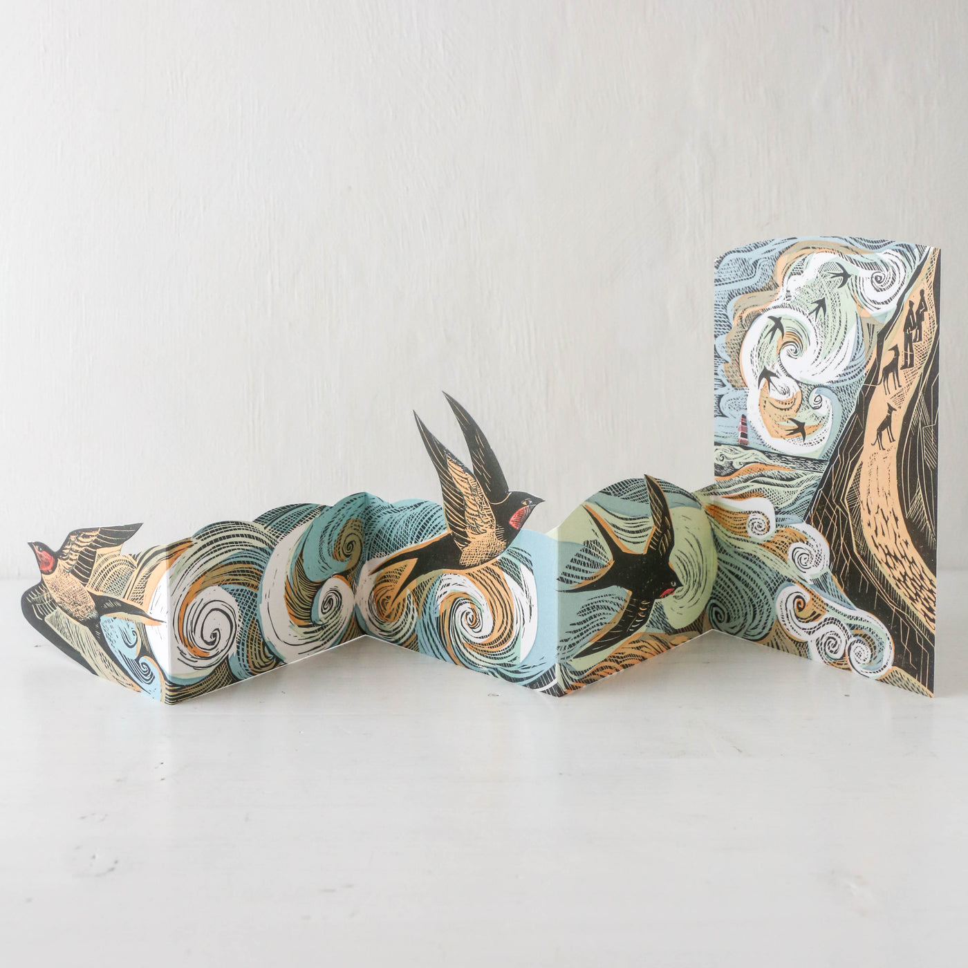 Cornish Swallows Concertina Die-Cut Greetings Card