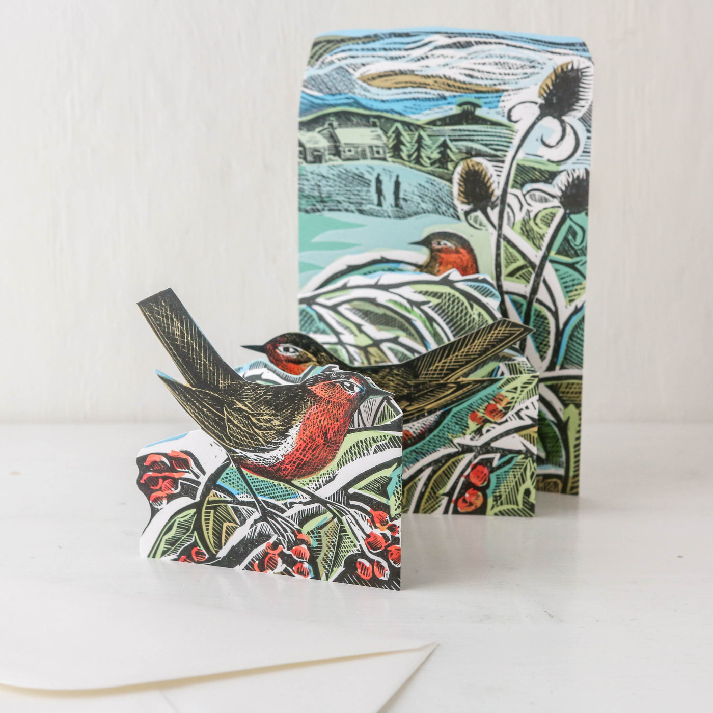 Robins & Teasels Concertina Die-Cut Greetings Card