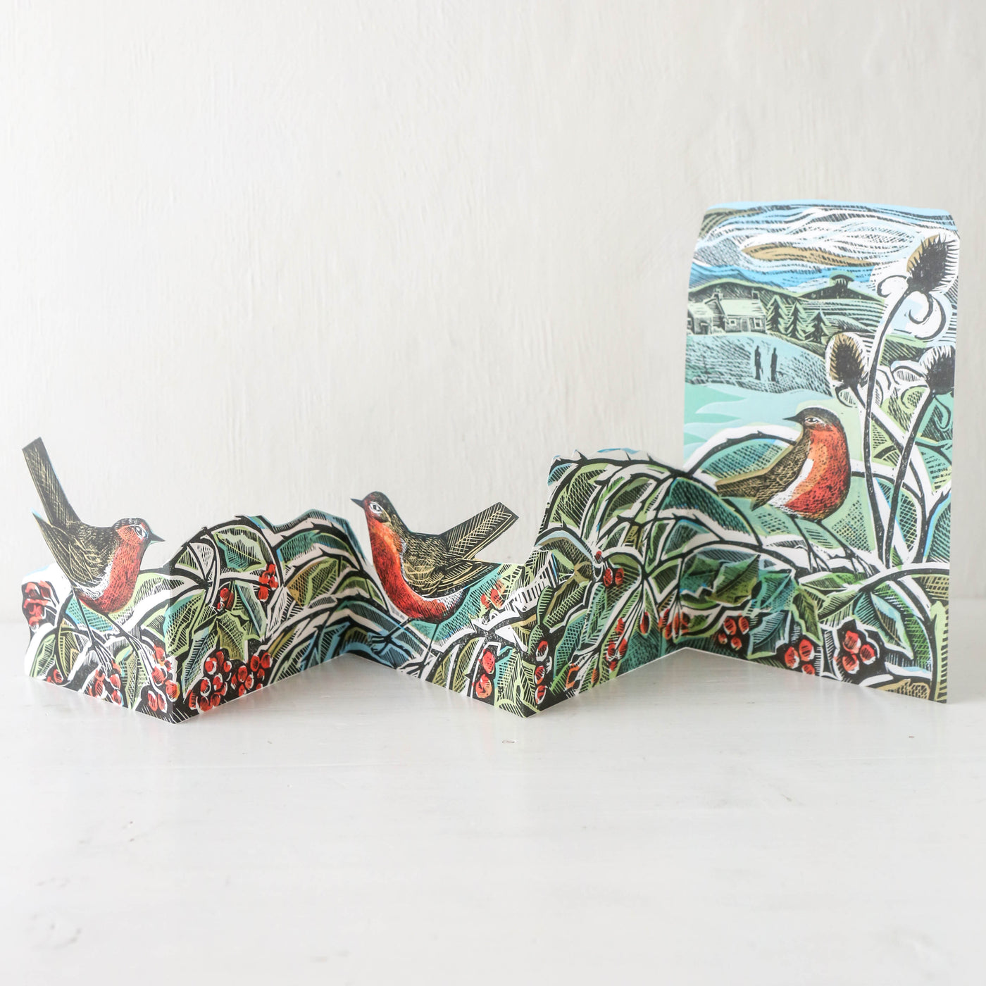 Robins & Teasels Concertina Die-Cut Greetings Card