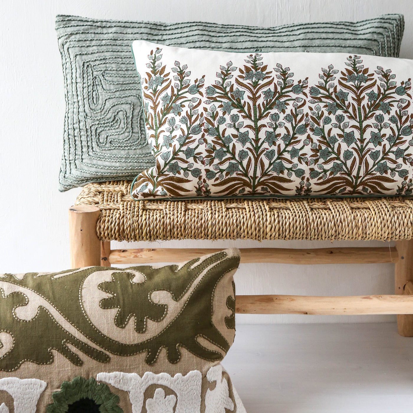 Acerra Embroidered Cushion - Green