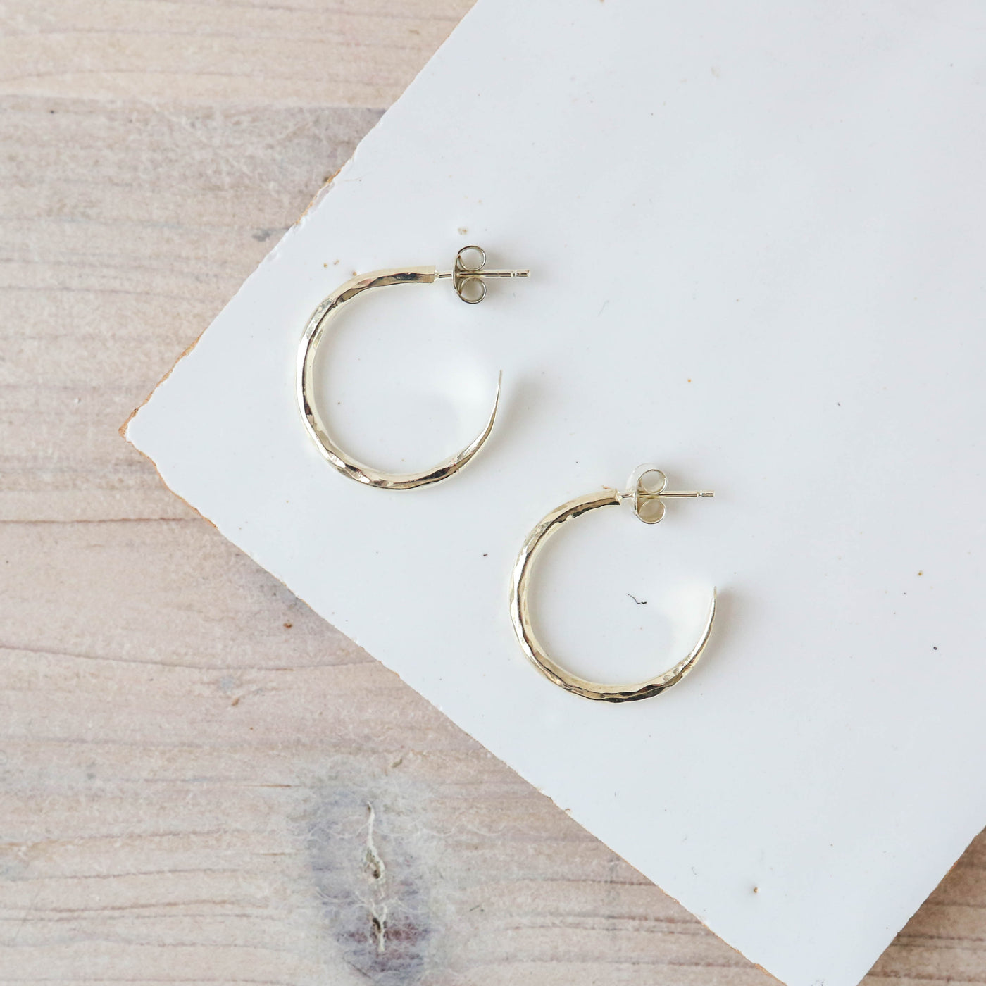 Small Textured Brass Hoops - Silver Plated