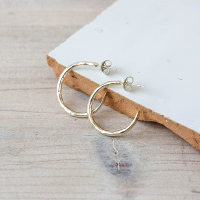 Small Textured Brass Hoops - Silver Plated