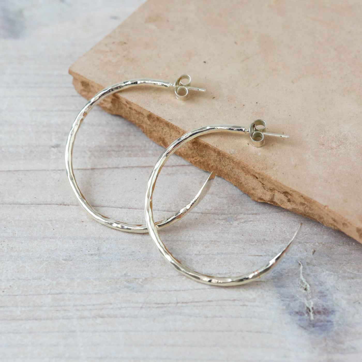 Large Textured Brass Hoops - Silver Plated